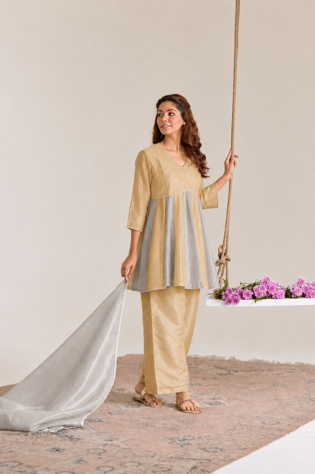Silver Kota Tissue Dupatta