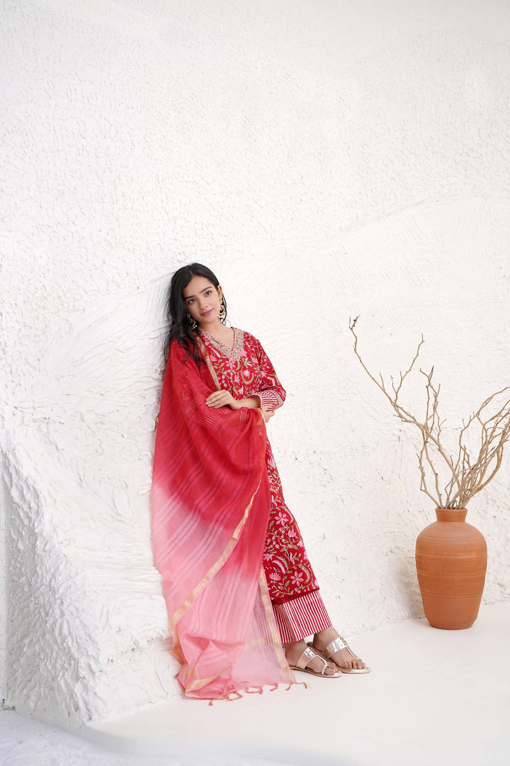 Carnation Crimson Dupatta