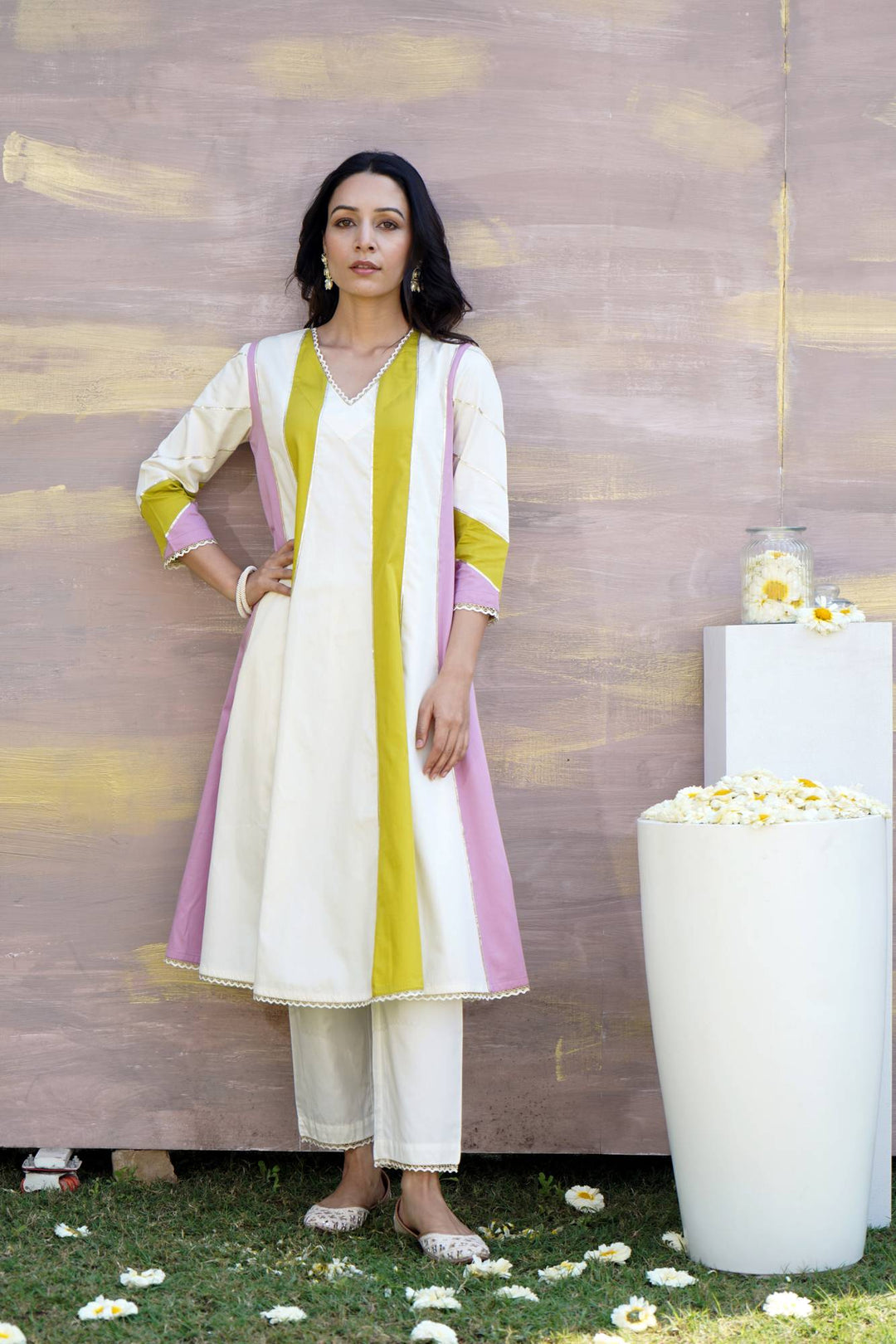 Orchid Olive Anarkali with Narrow Pants