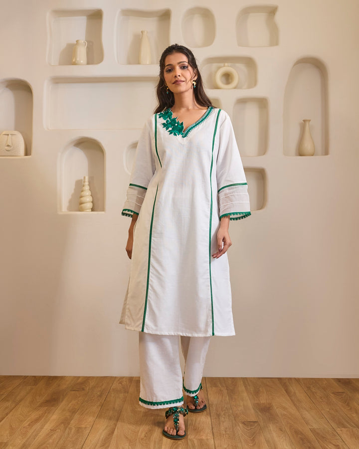 Emerald Rose Embroidered Khaadi Kurta with Narrow Pants - Set of 3