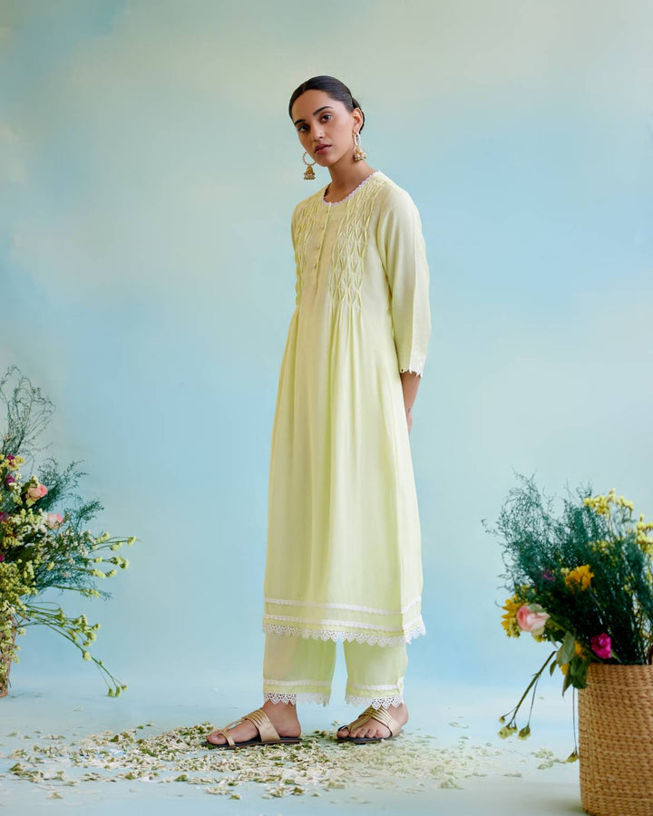 Sunny Lime Pearl Kurta with Wide Leg Pants