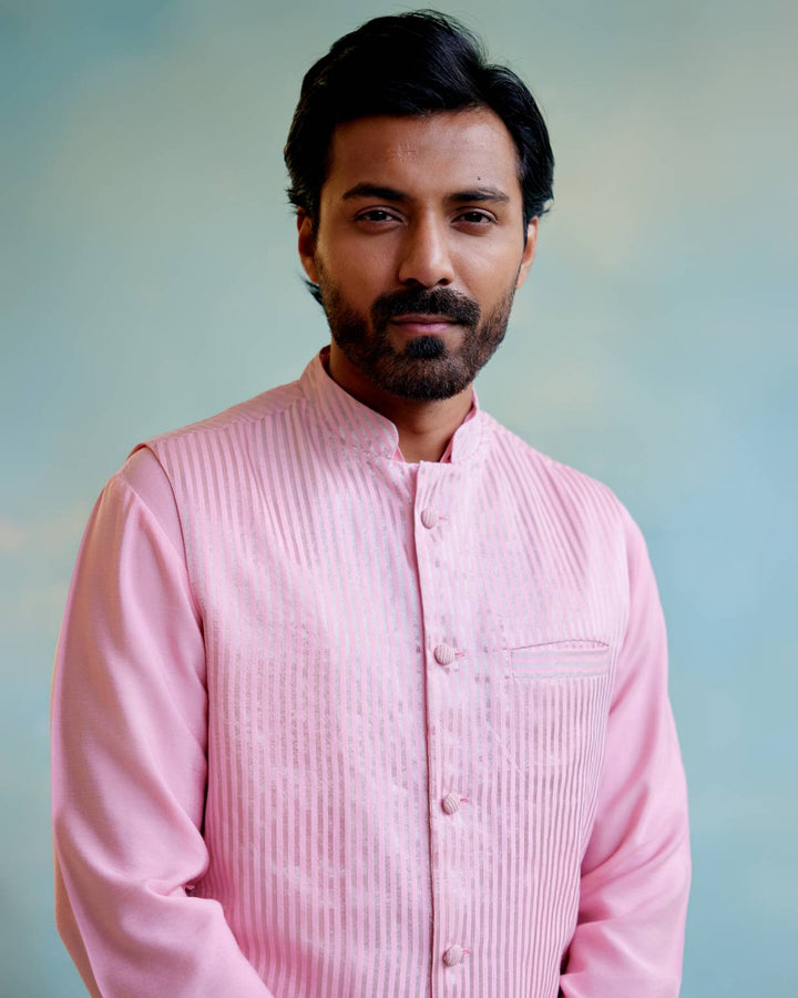 Rosy Glow Stripe Tissue Nehru Jacket