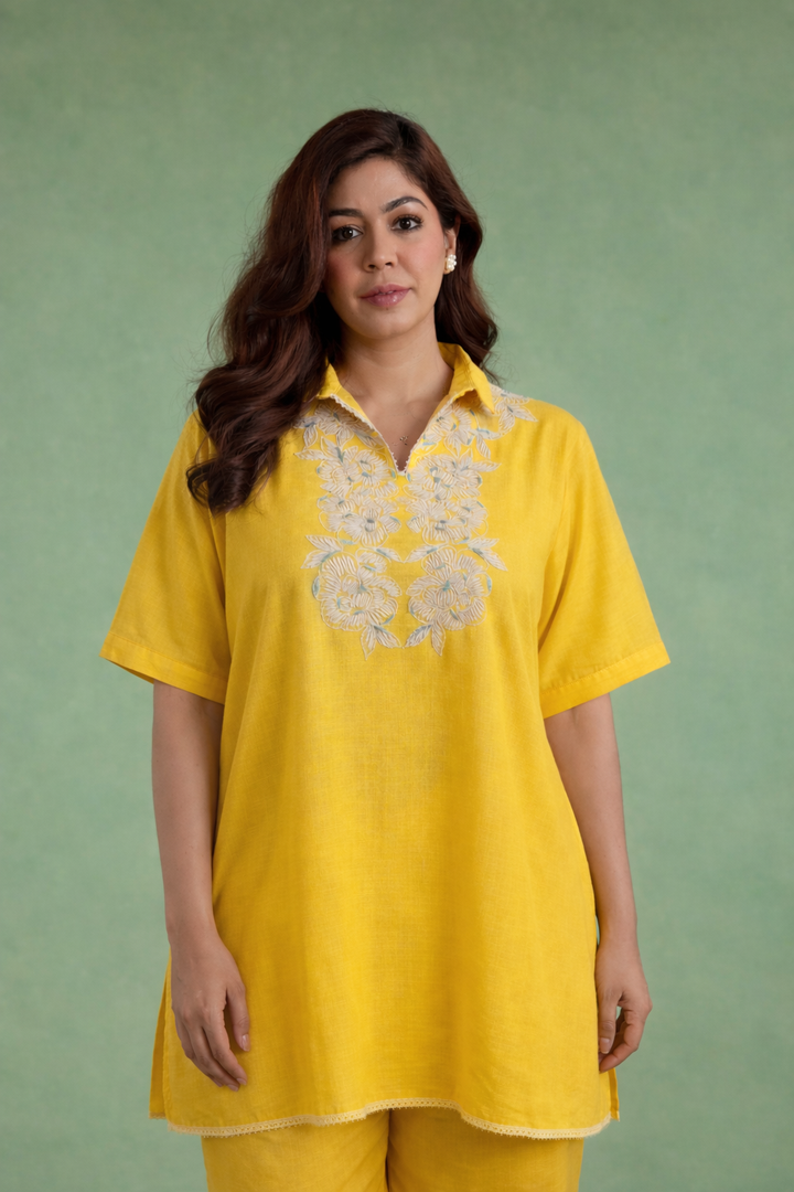 Yellow Rose Dori  Handloom Linen Top