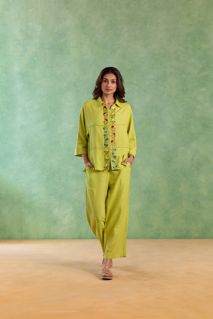 Lime Flora Embroidered Co-ord Set
