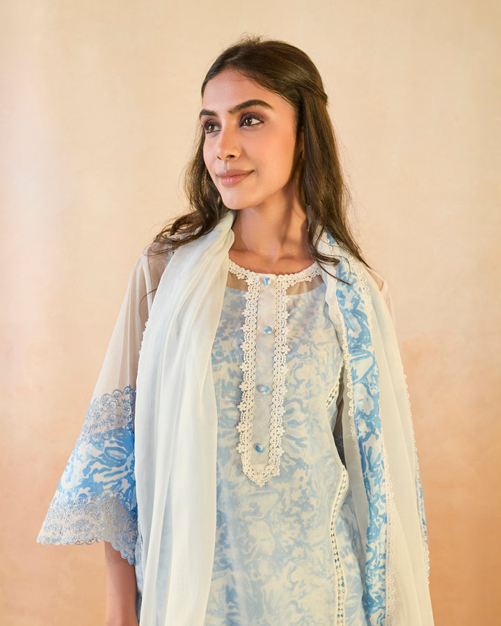 Sky Floral Embroidered Kurta