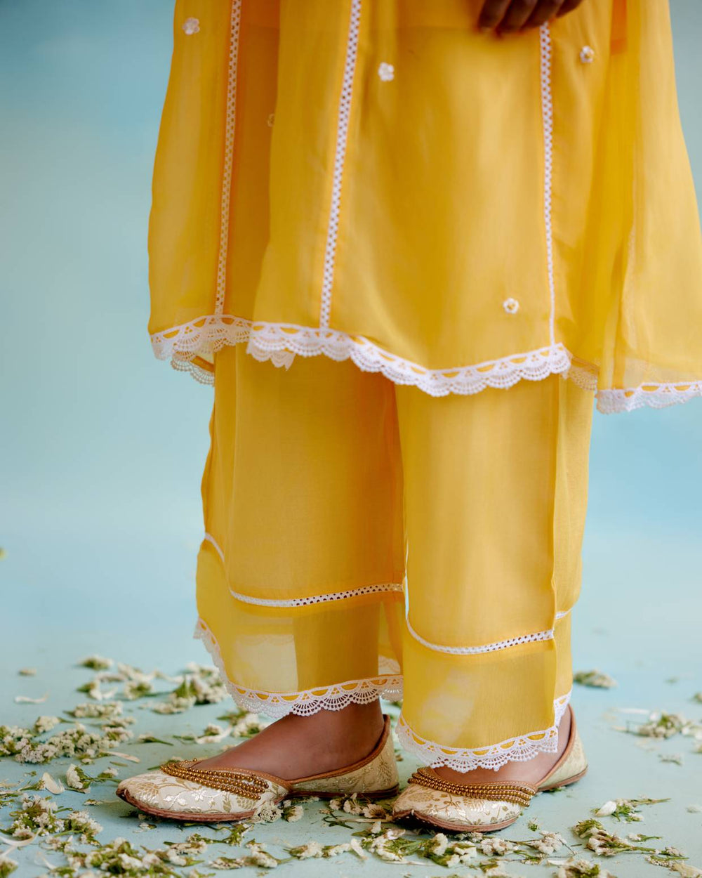 Misty Yellow Anarkali with Wide Leg Pants