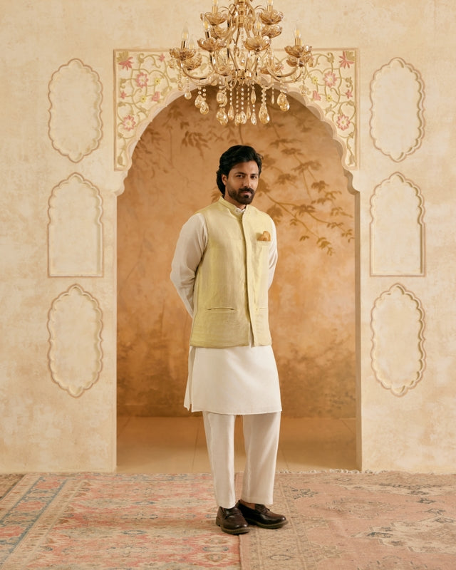 Gold Tissue Nehru Jacket