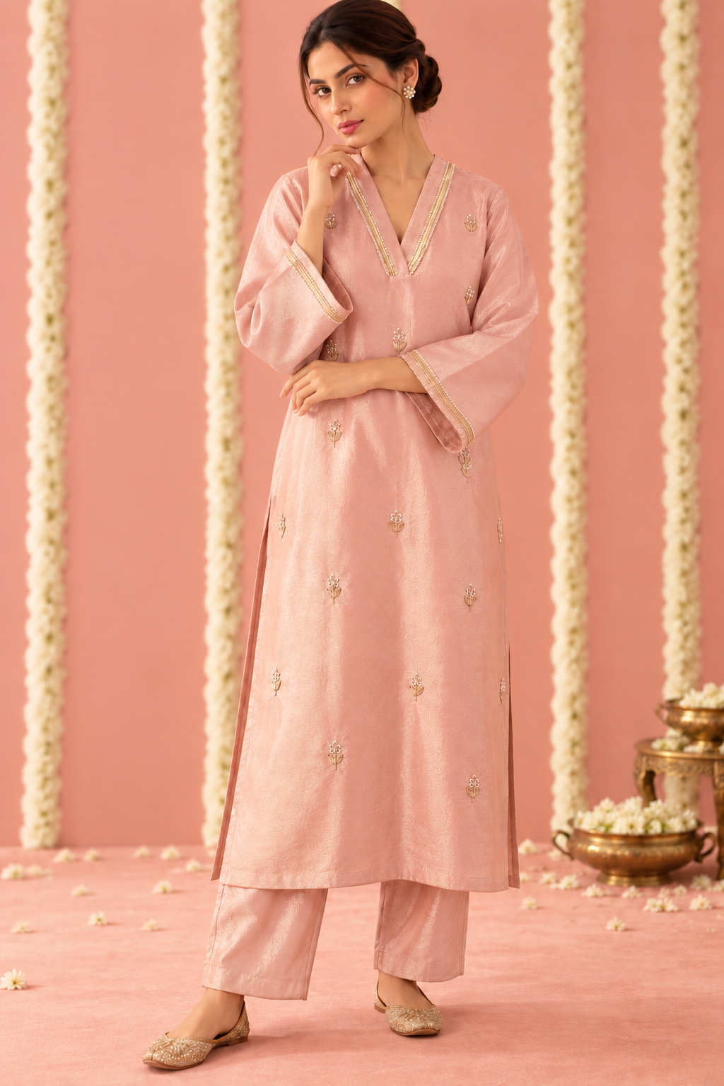 Blush Rose Tissue Kurta Set - Set of 2