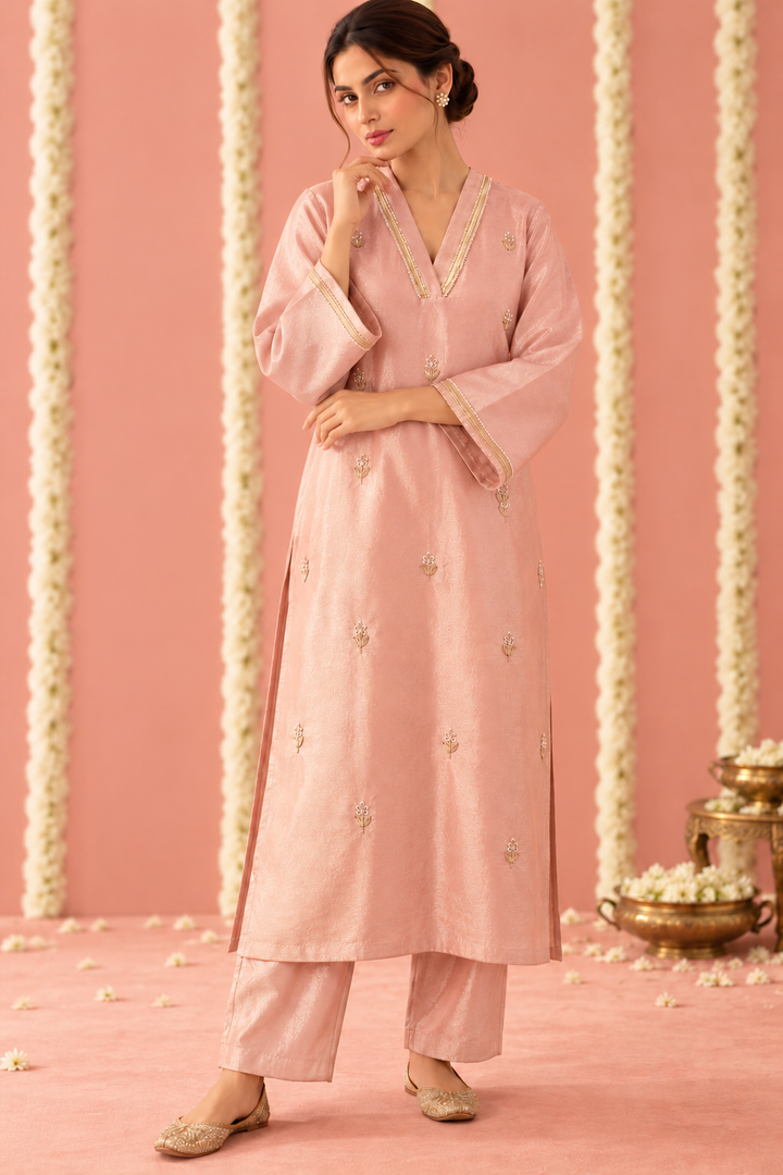 Blush Rose Tissue Kurta Set - Set of 2