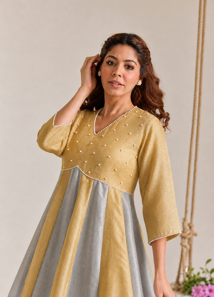 Rose Mint Dori Kota Tissue Anarkali Set - Set of 2