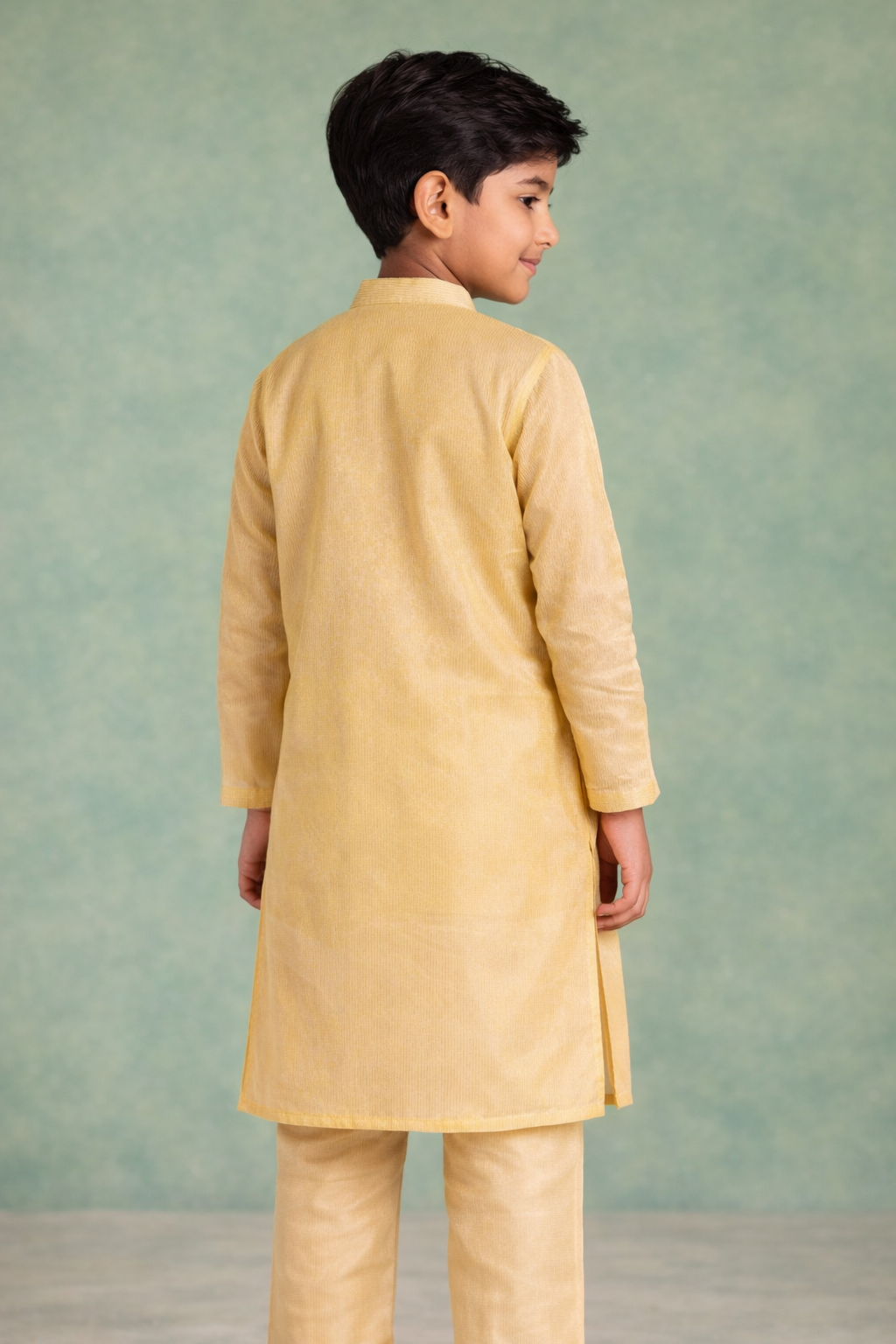 Boys Yellow Gold Stripe Embroidered Kurta Set