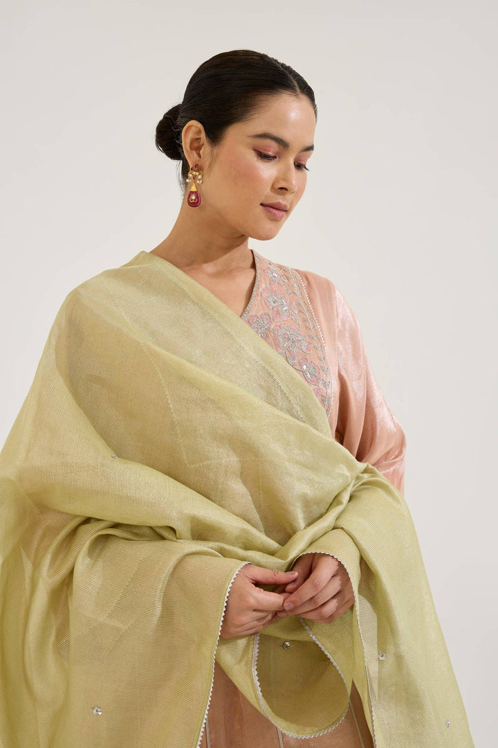 Mint Pink Floral Dupatta
