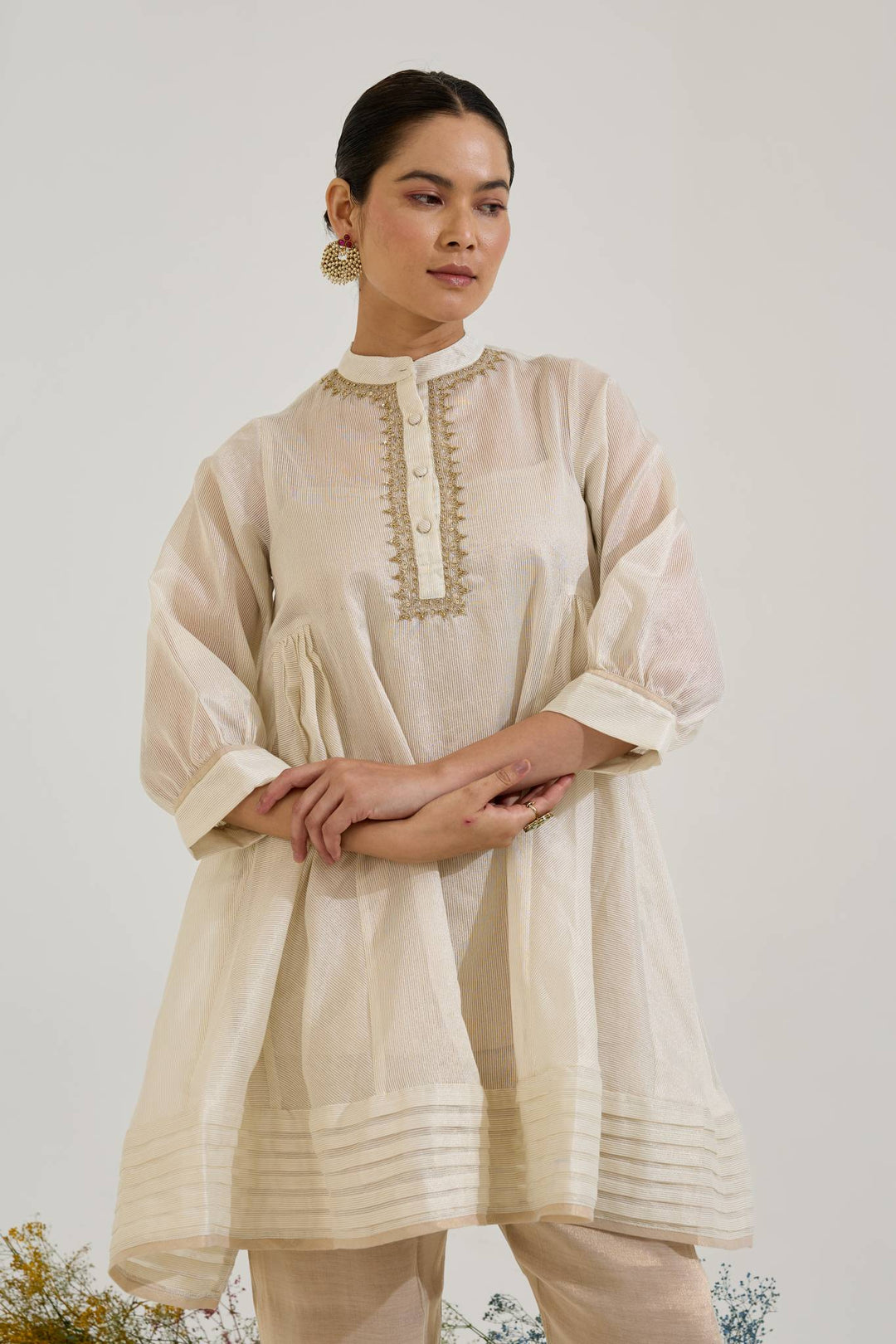 Gold Dori Chanderi Stripe Co-ord Set