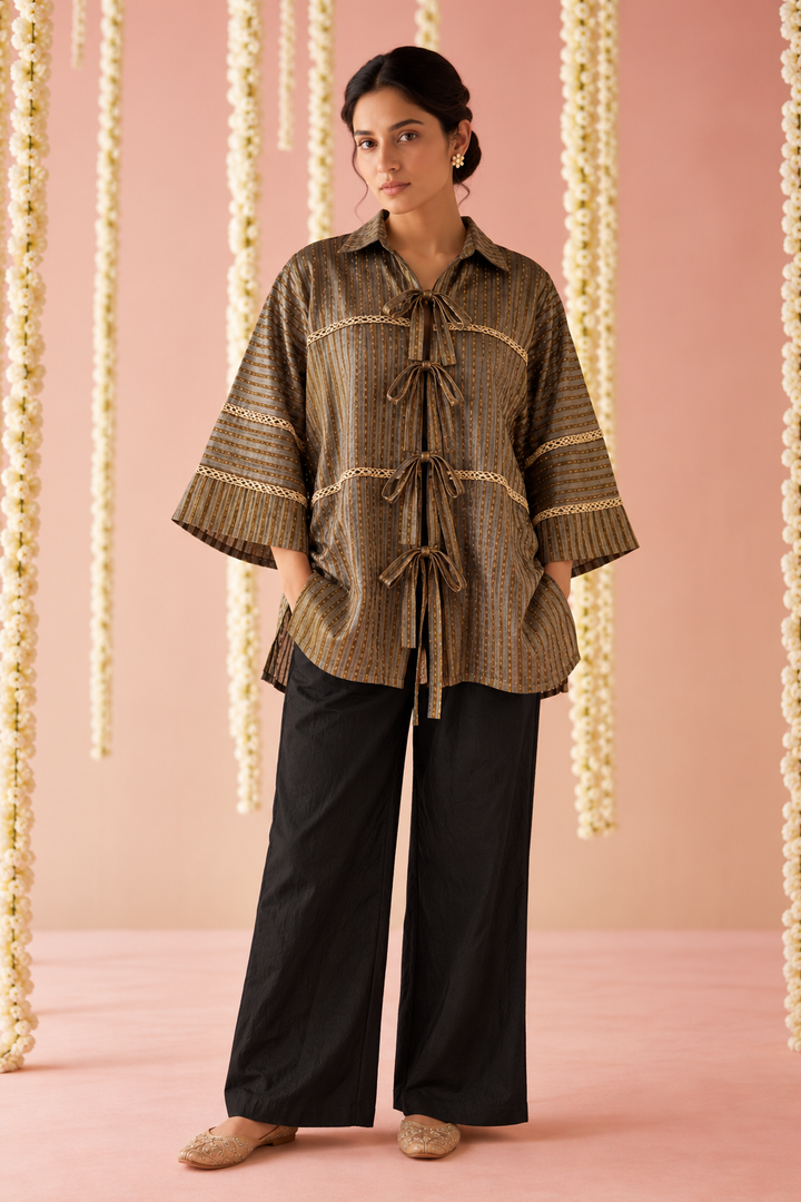 Black Gota Tie-up Co-ord Set - Set of 2