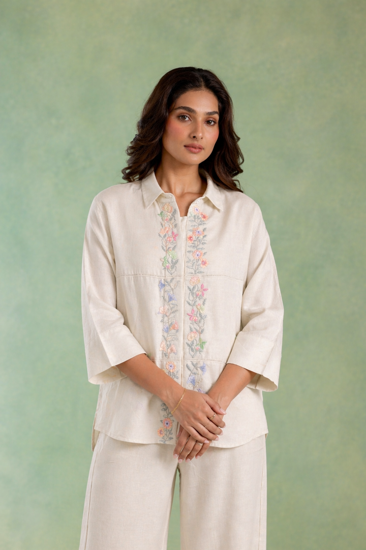 Ivroy Emrboidered Handloom Linen Top