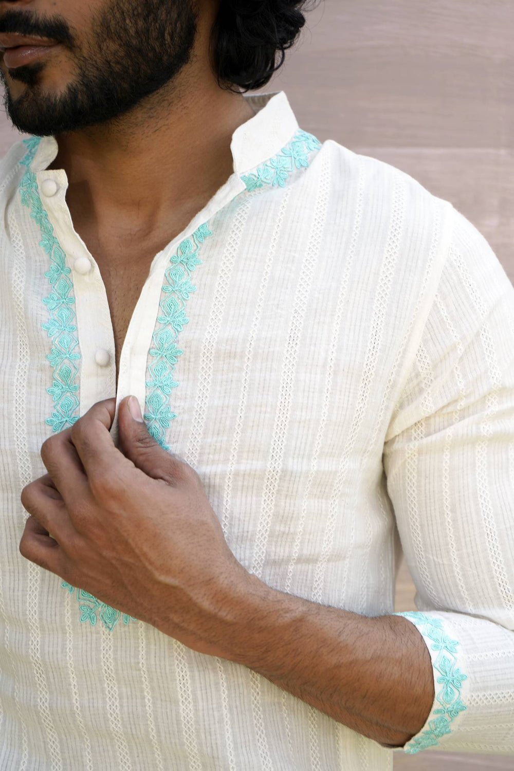 Teal Dori Kurta Set For Men