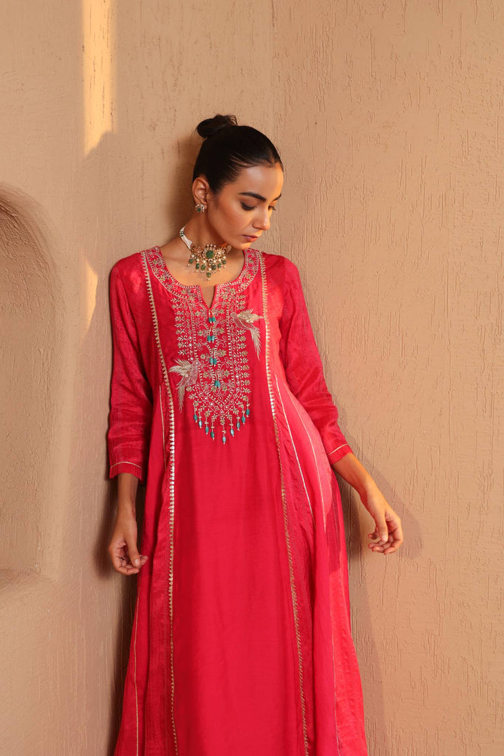 Rosy Fuchsia Anarkali with Flared Pants - Set of 2