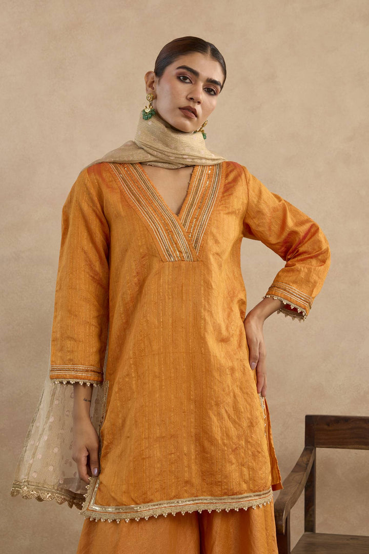 Amber Charm Kurta with Sharara and Tissue Dupatta - Set of 3
