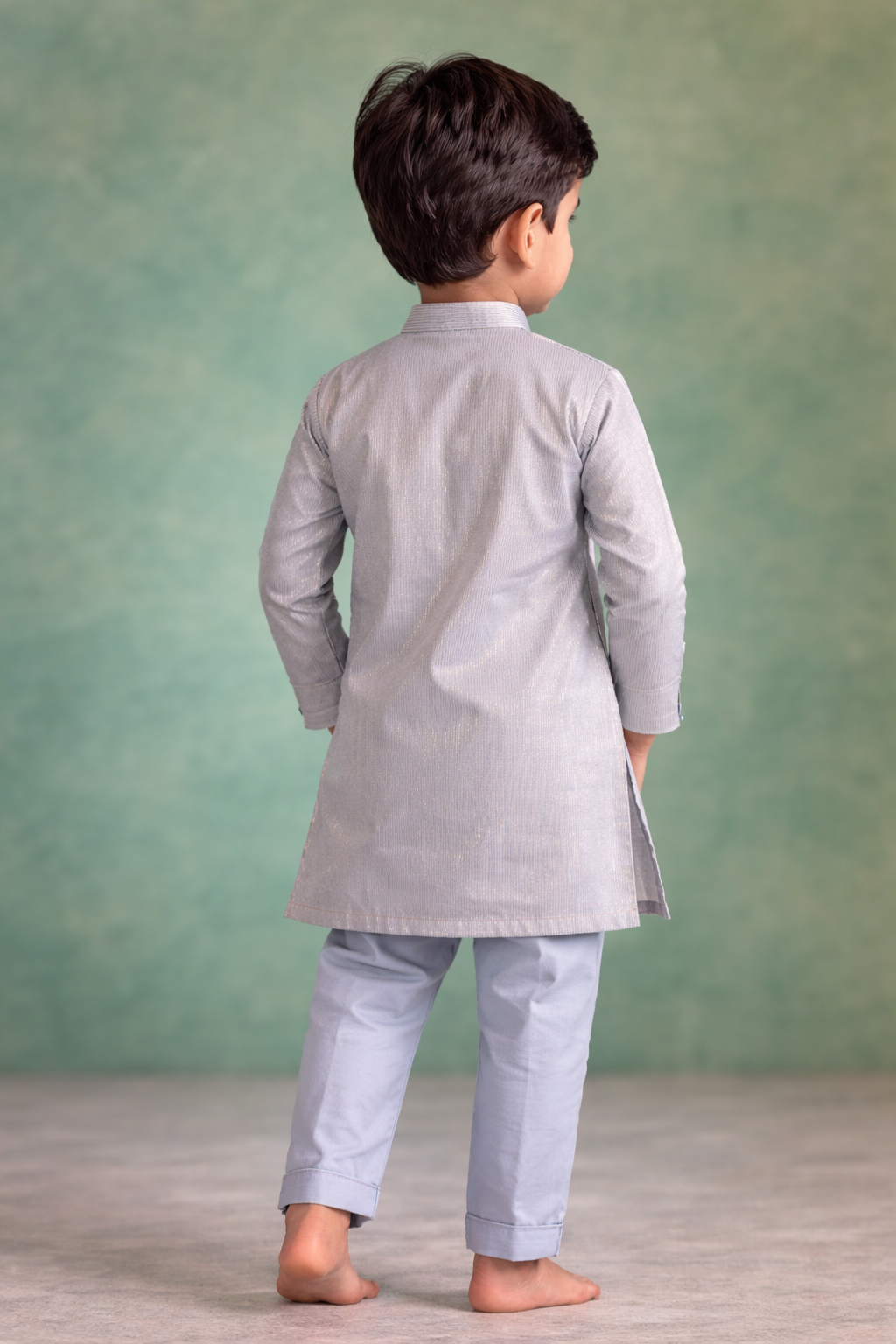 Boys Blue Gold Stripe Embroidered Kurta Set