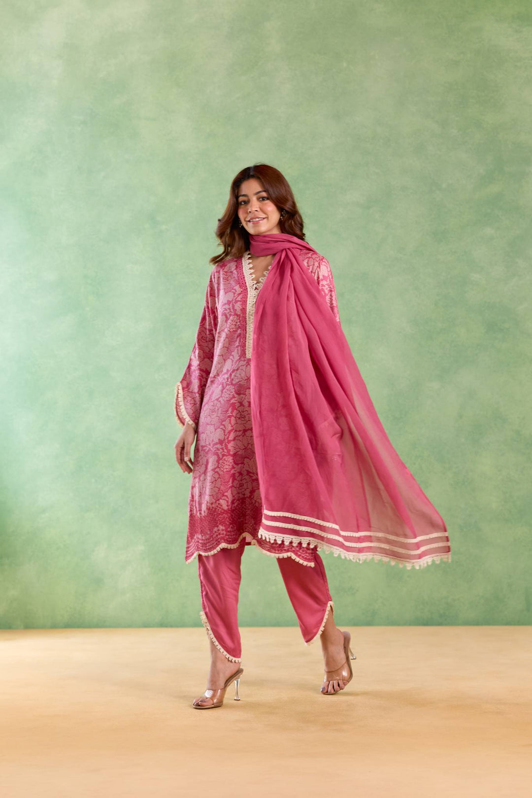 Blush Lily Kurta with Tulip Pants and Dupatta - Set of 3