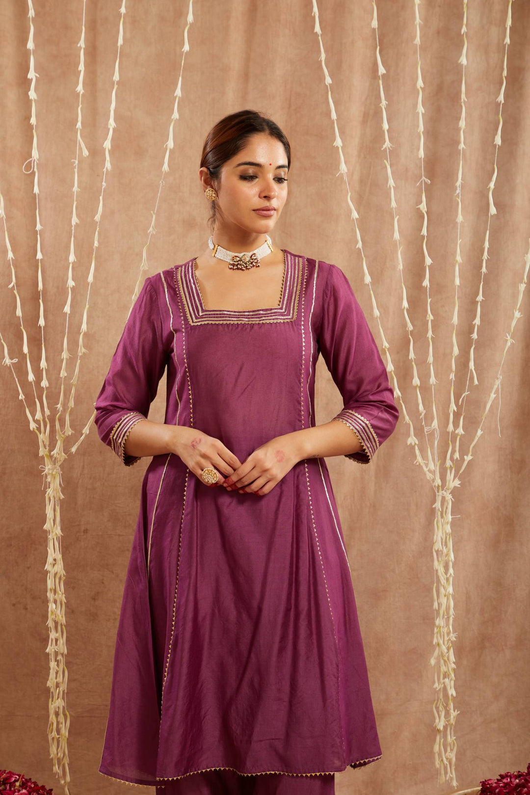 Iris Purple Gota Kurta with Narrow Pants and Dupatta - Set of 3