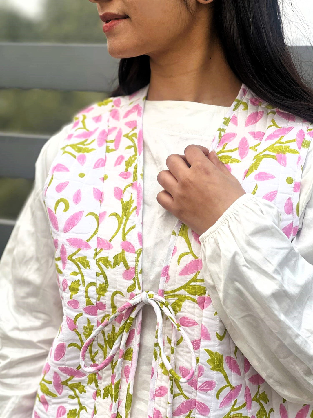 Pink Floral Printed Quilted Jacket