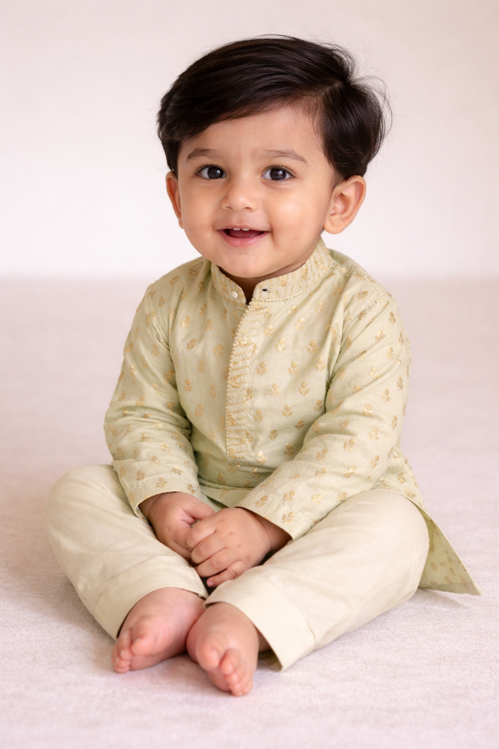Boys Mint Buta Brocade Embroidered Kurta Set