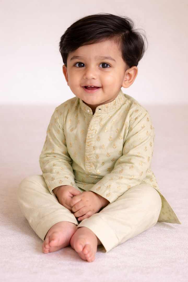 Boys Mint Buta Brocade Embroidered Kurta Set