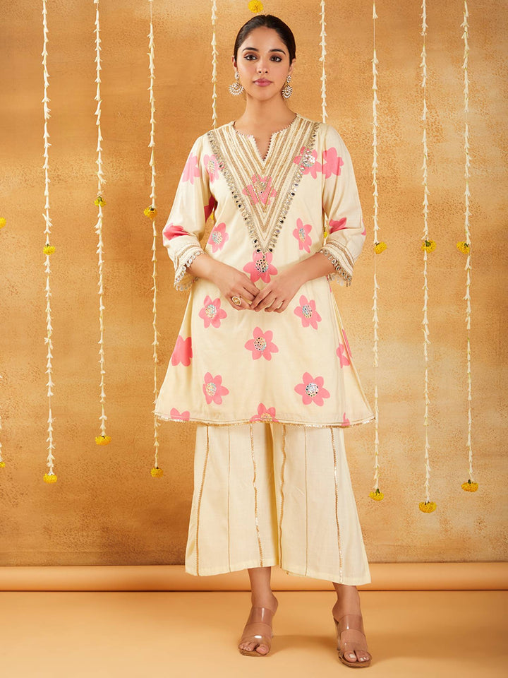 Blush Blossom Floral Kurta with Sharara Pants - Set of 2