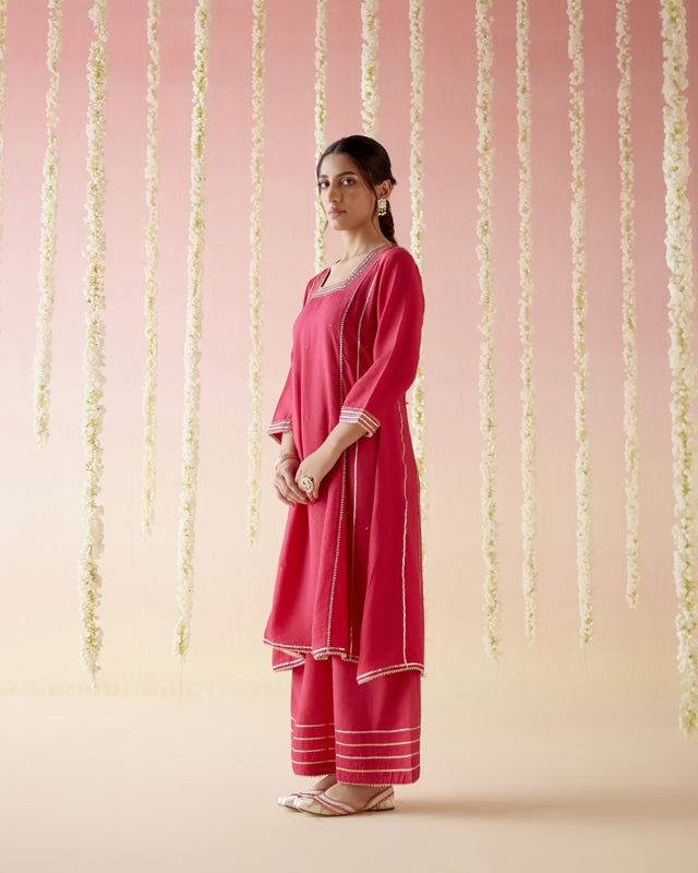 Hibiscus Pink Kurta with Straight Leg Pants - Set of 2