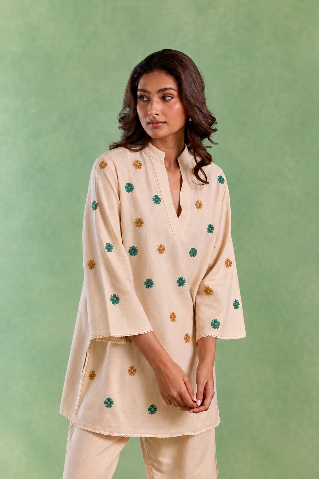 Ivory Flora Embroidered Handloom Cotton Top