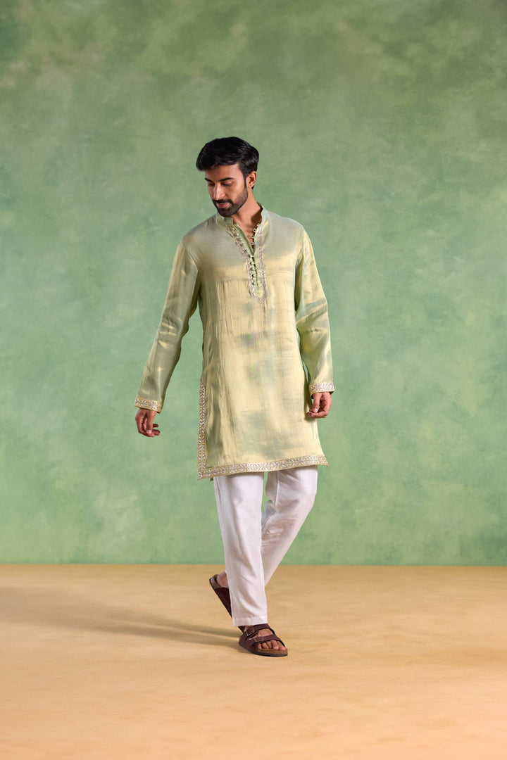 Mint Gold Gota Tissue Kurta with Narrow Pants