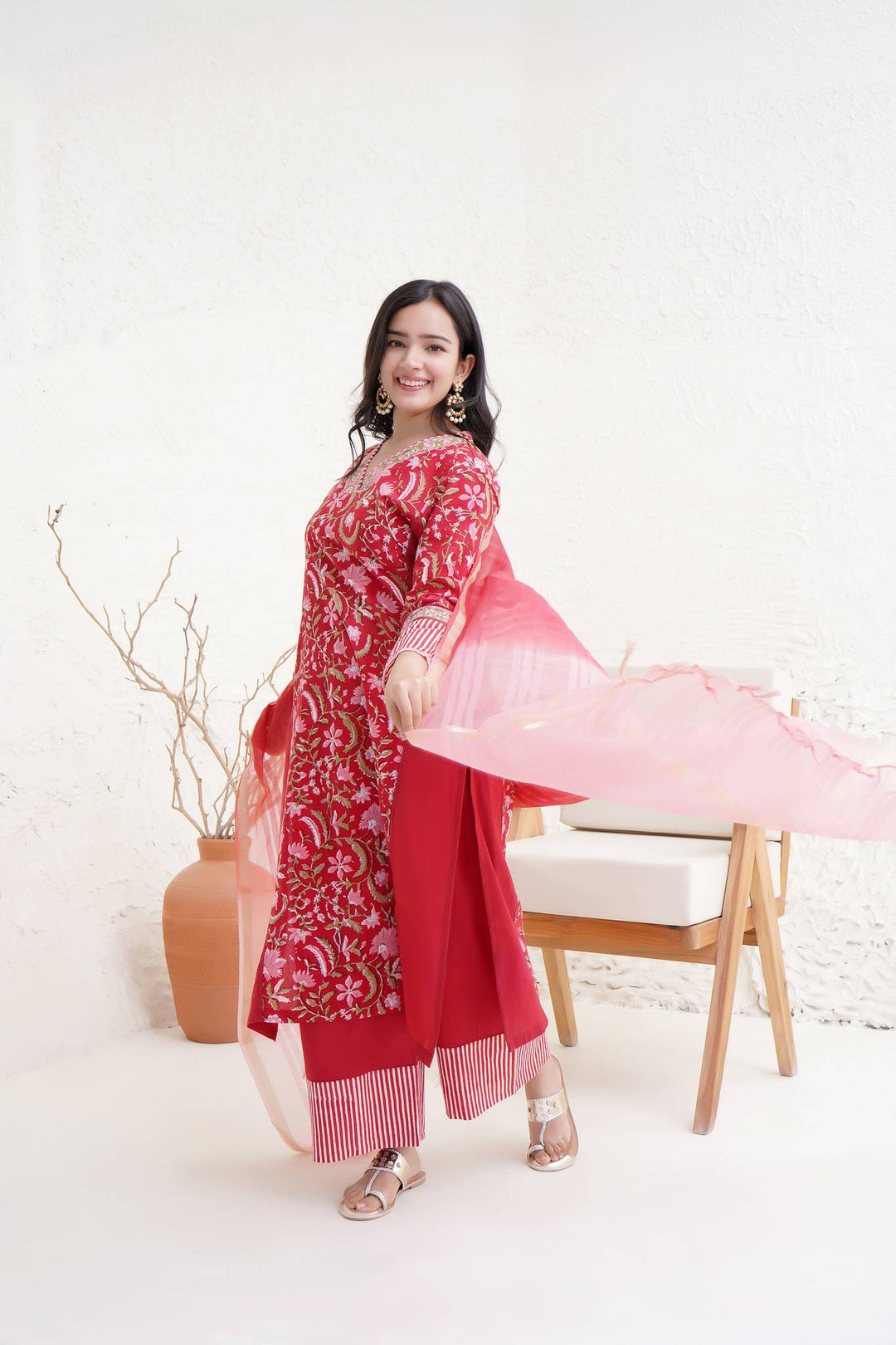 Carnation Crimson Dupatta