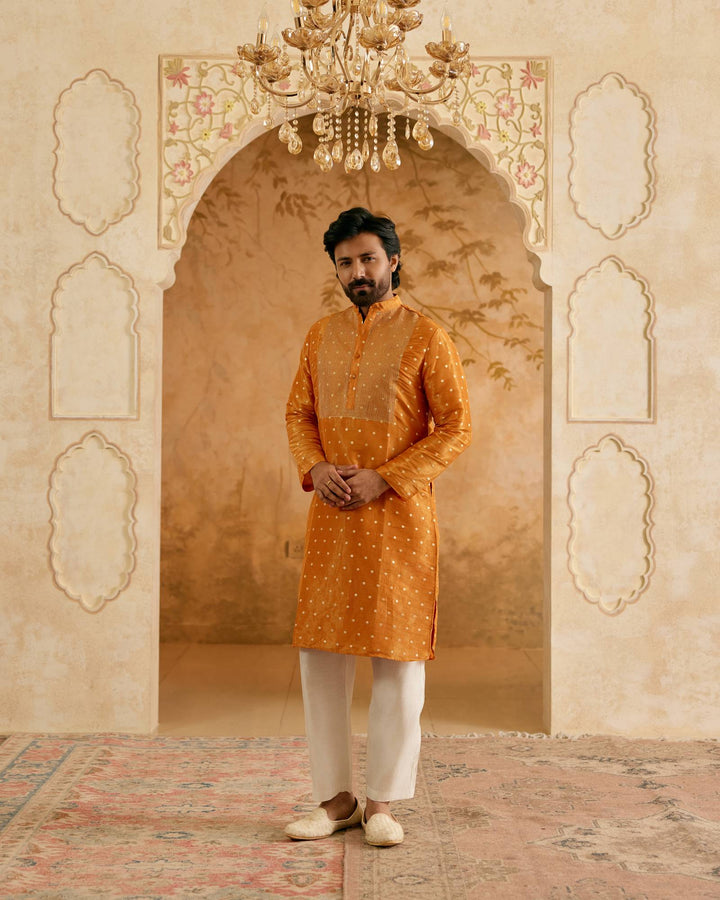 Orange Zari Brocade Kurta