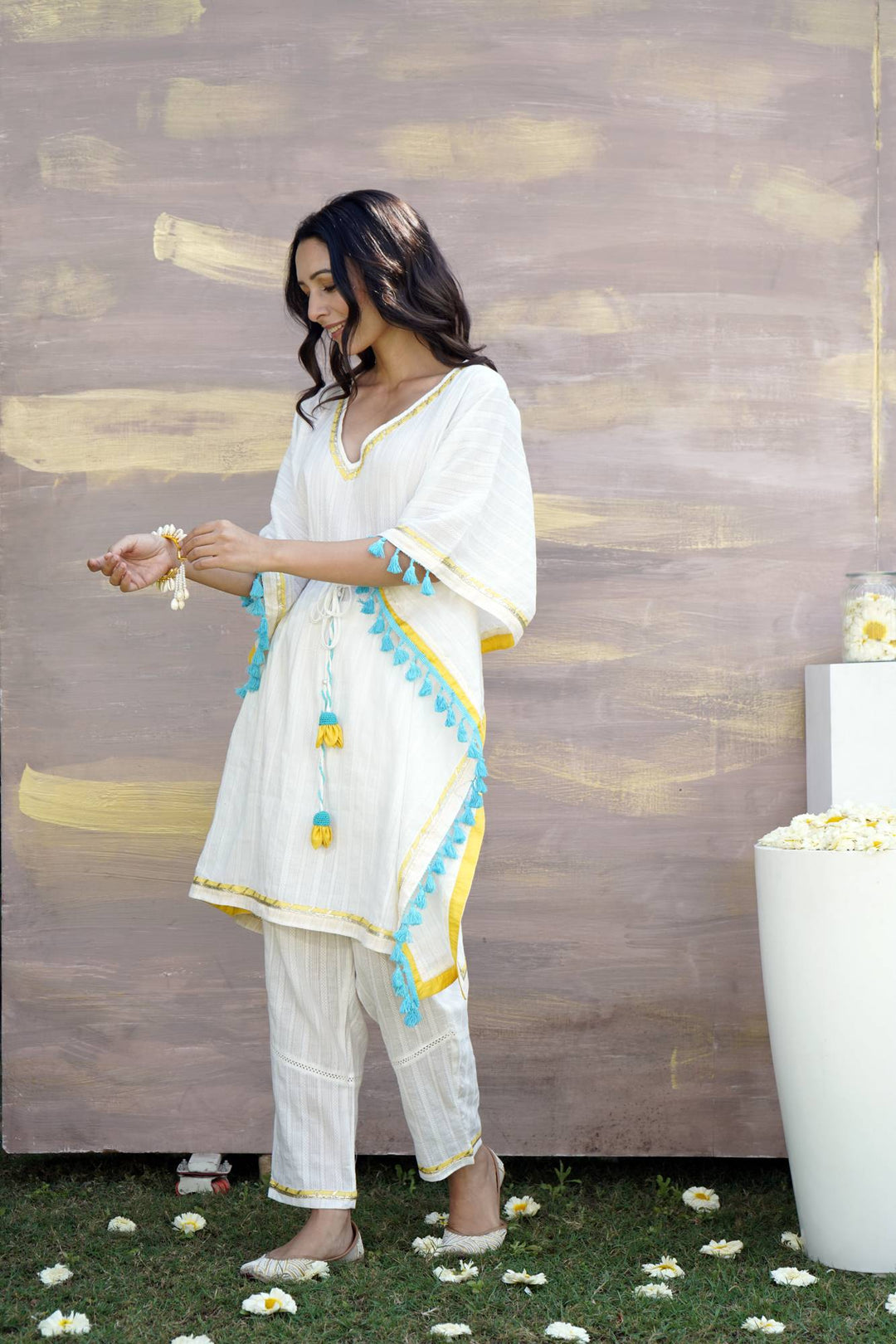 Teal Daffodil Kaftan with Narrow Pants