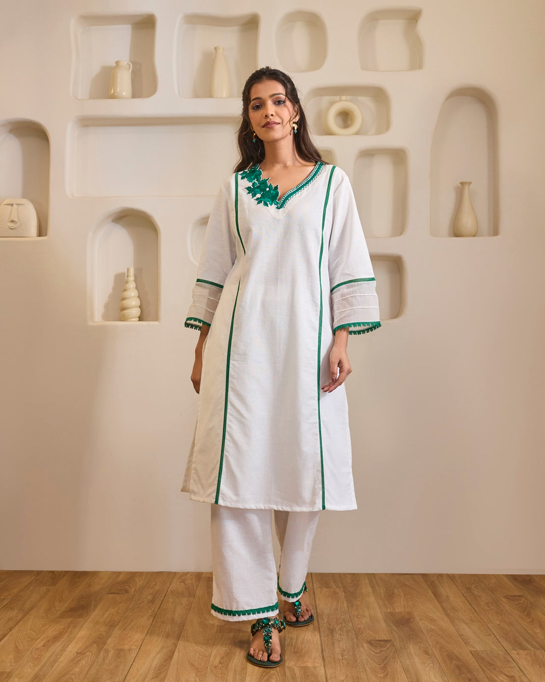 Emerald Rose Embroidered Khaadi Kurta