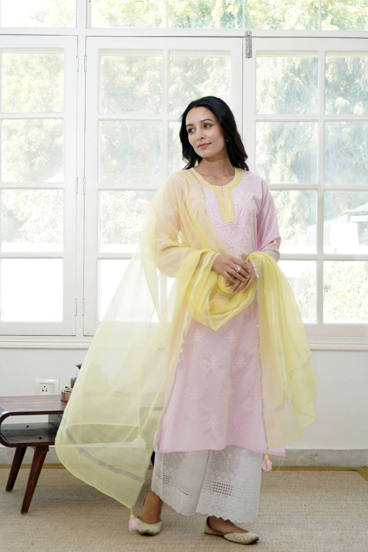 Misty Rose Chikankari Kurta