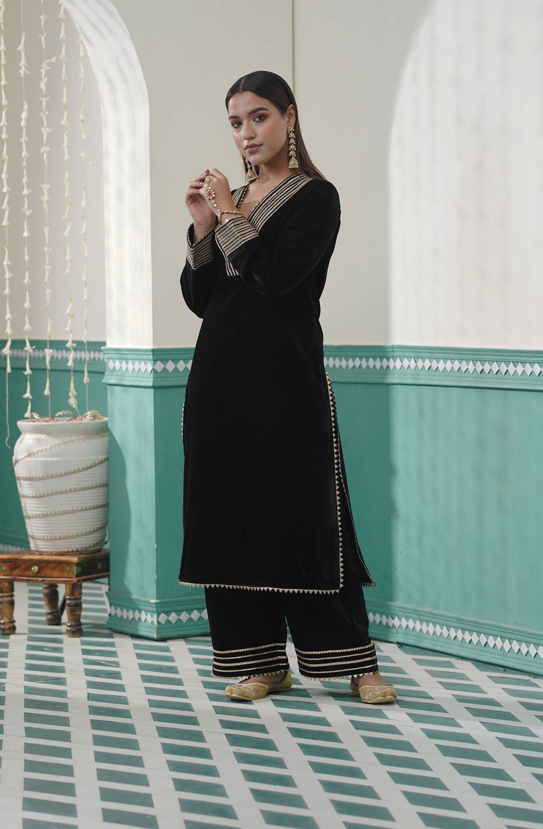 Black Velvet Kurta Set