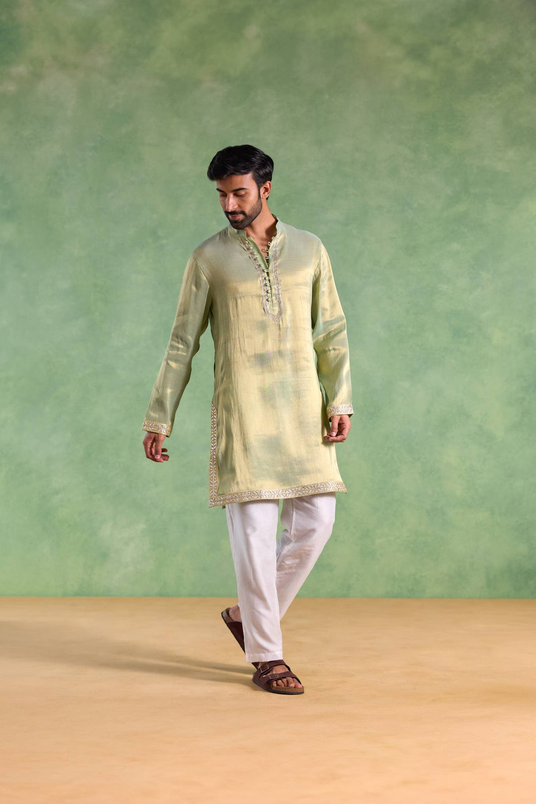 Mint Gold Gota Tissue Kurta