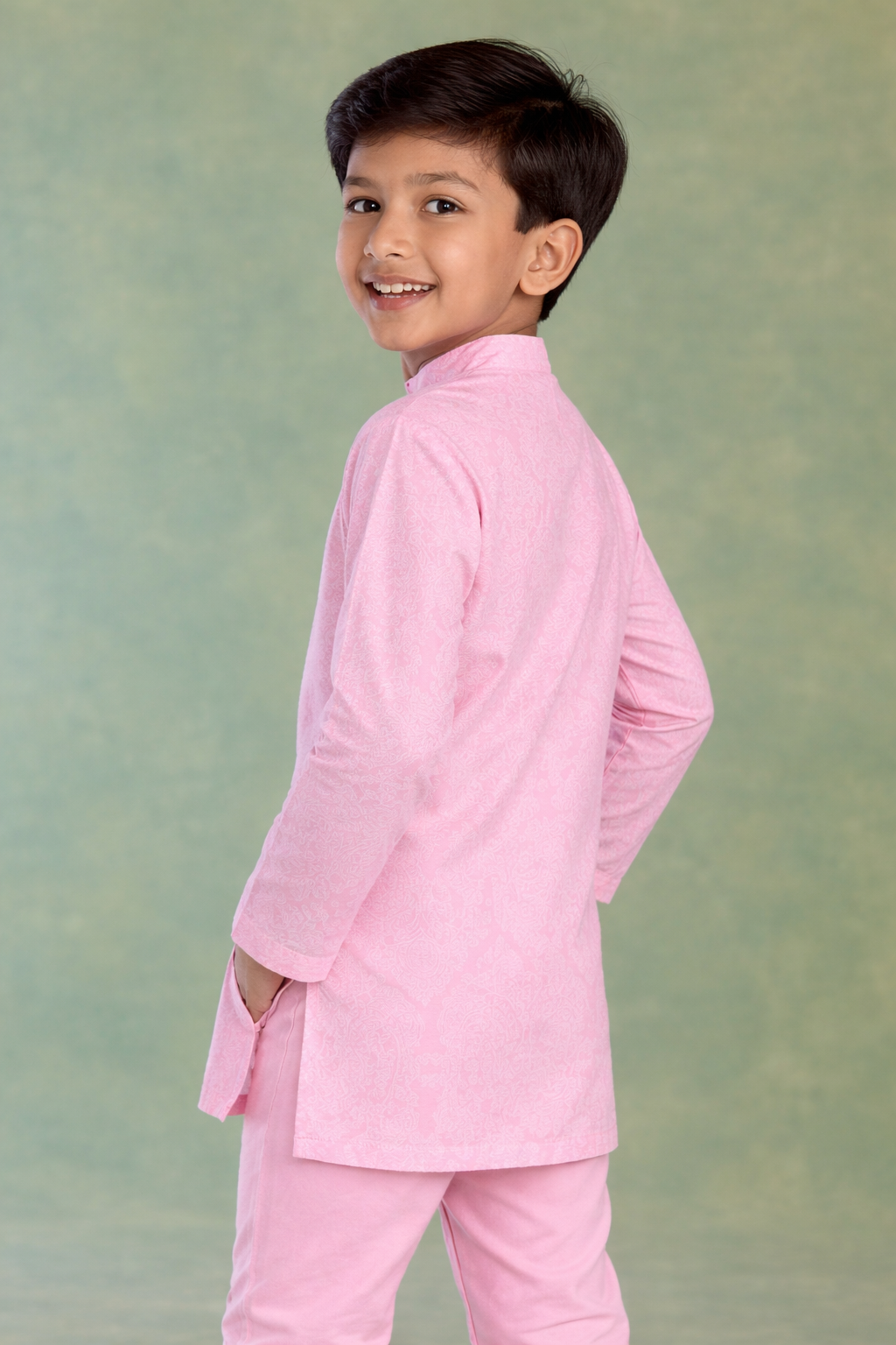 Boys Pink Petal Yoke Kurta Set