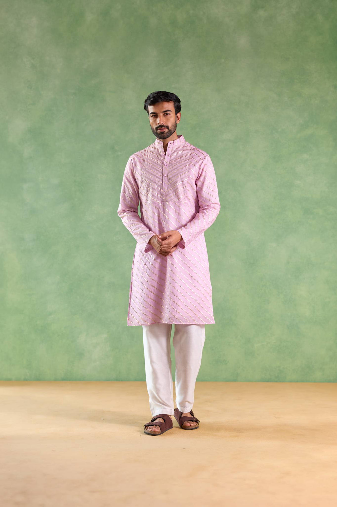 Lilac Gold Chevron Brocade Embroidered Kurta