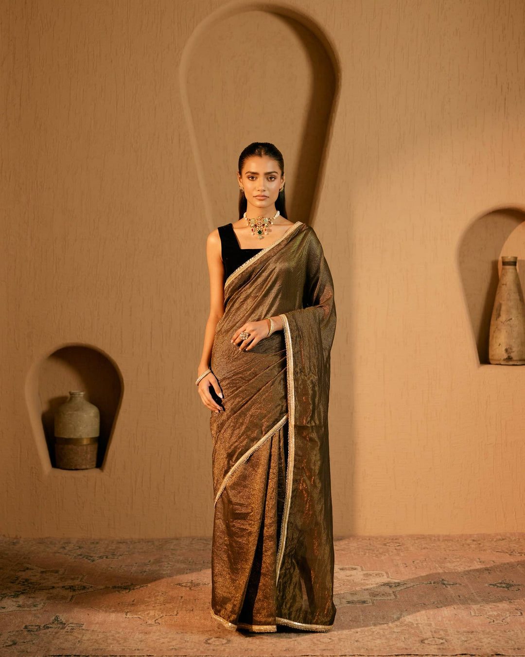 Black Lily Chanderi Stripe Saree