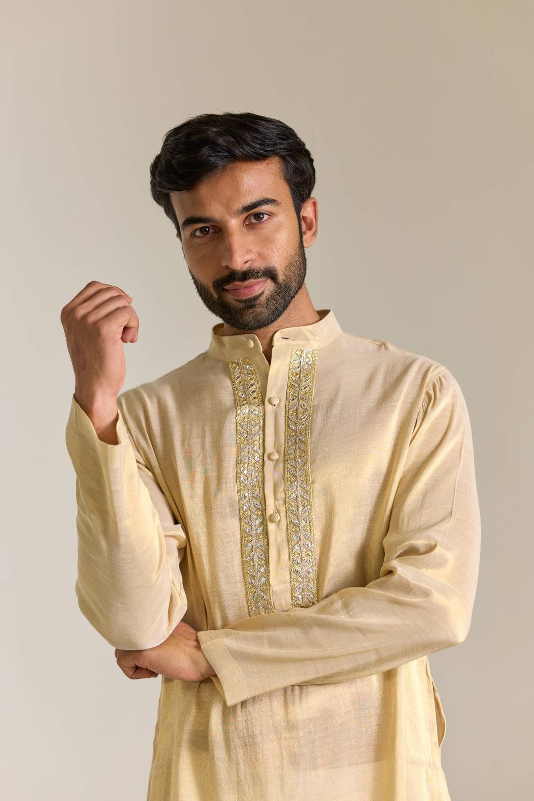 Gold Gota Tissue Kurta with Narrow Pants