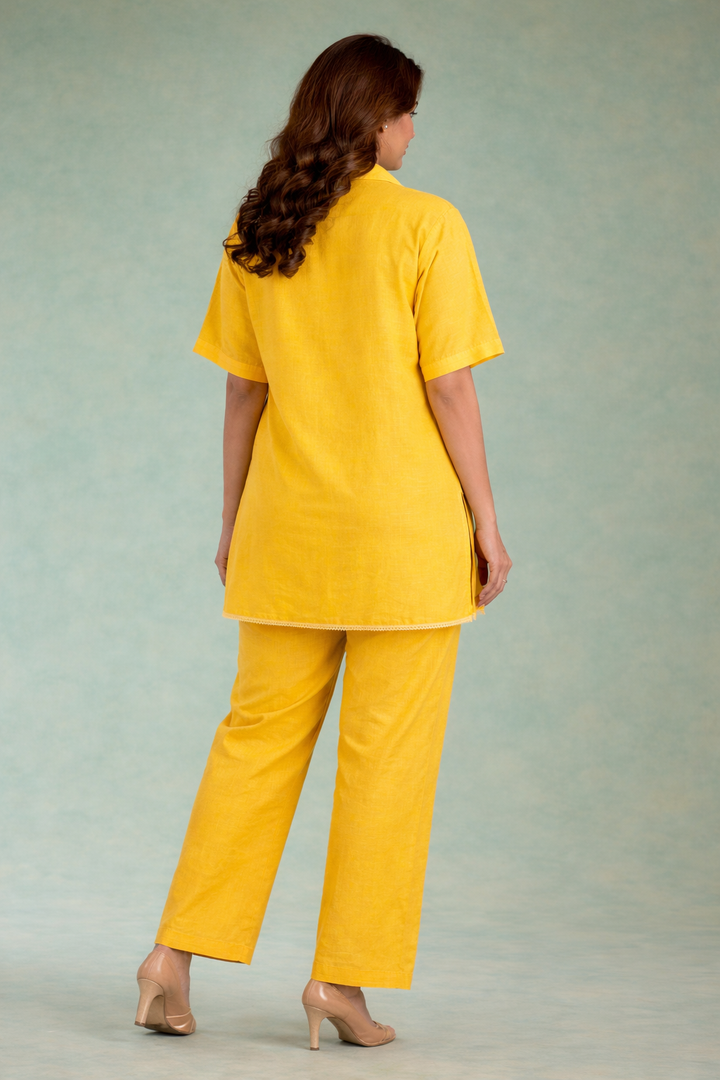 Yellow Rose Dori  Handloom Linen Top