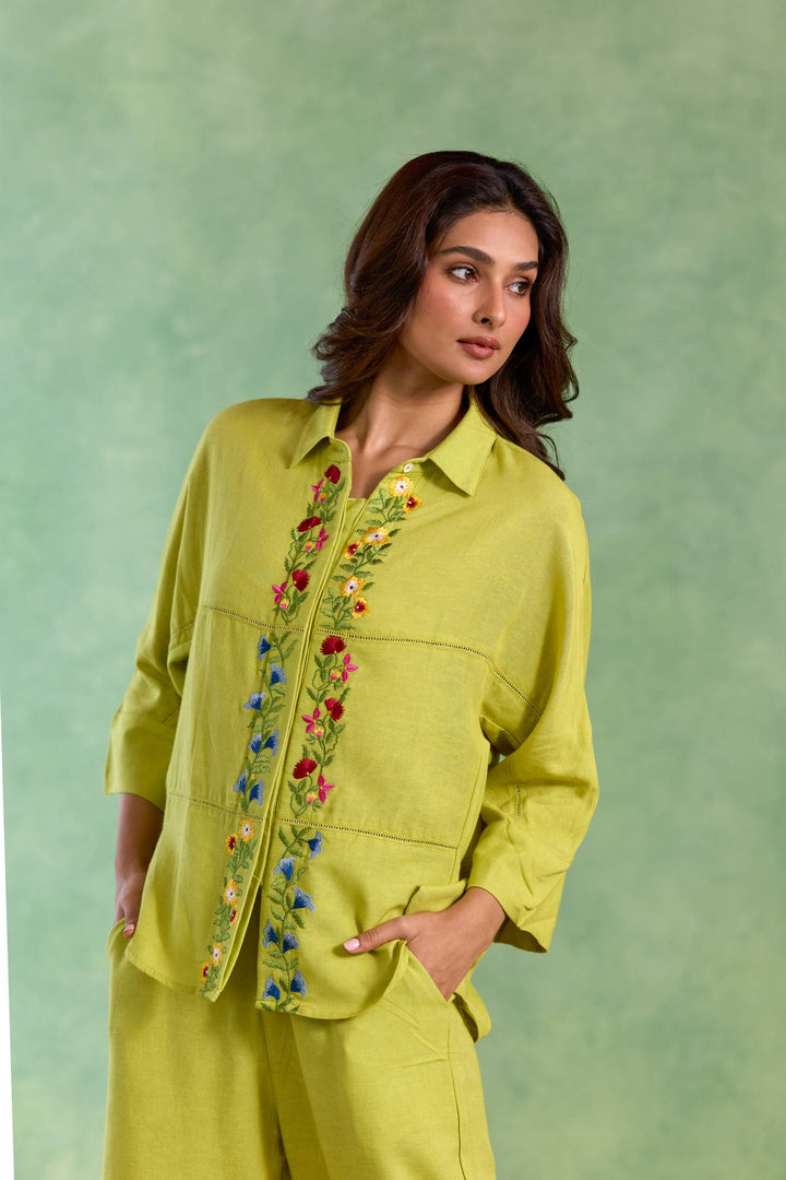 Lime Flora Embroidered Co-ord Set