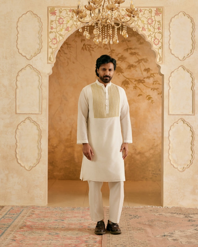 White Gold Silk Kurta