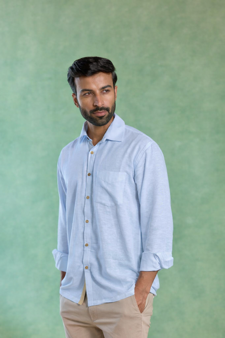 Blue Handloom Linen Shirt