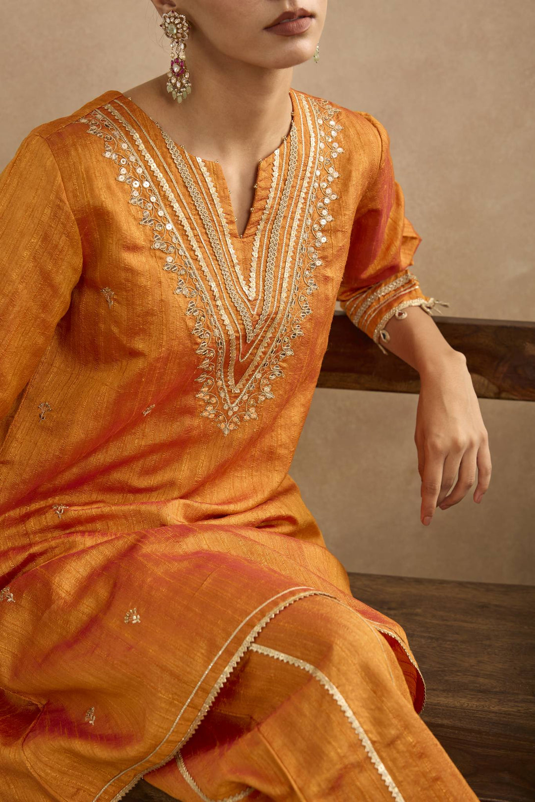 Amber Dahlia Embroidered Kurta with Flared Pants - Set of 2