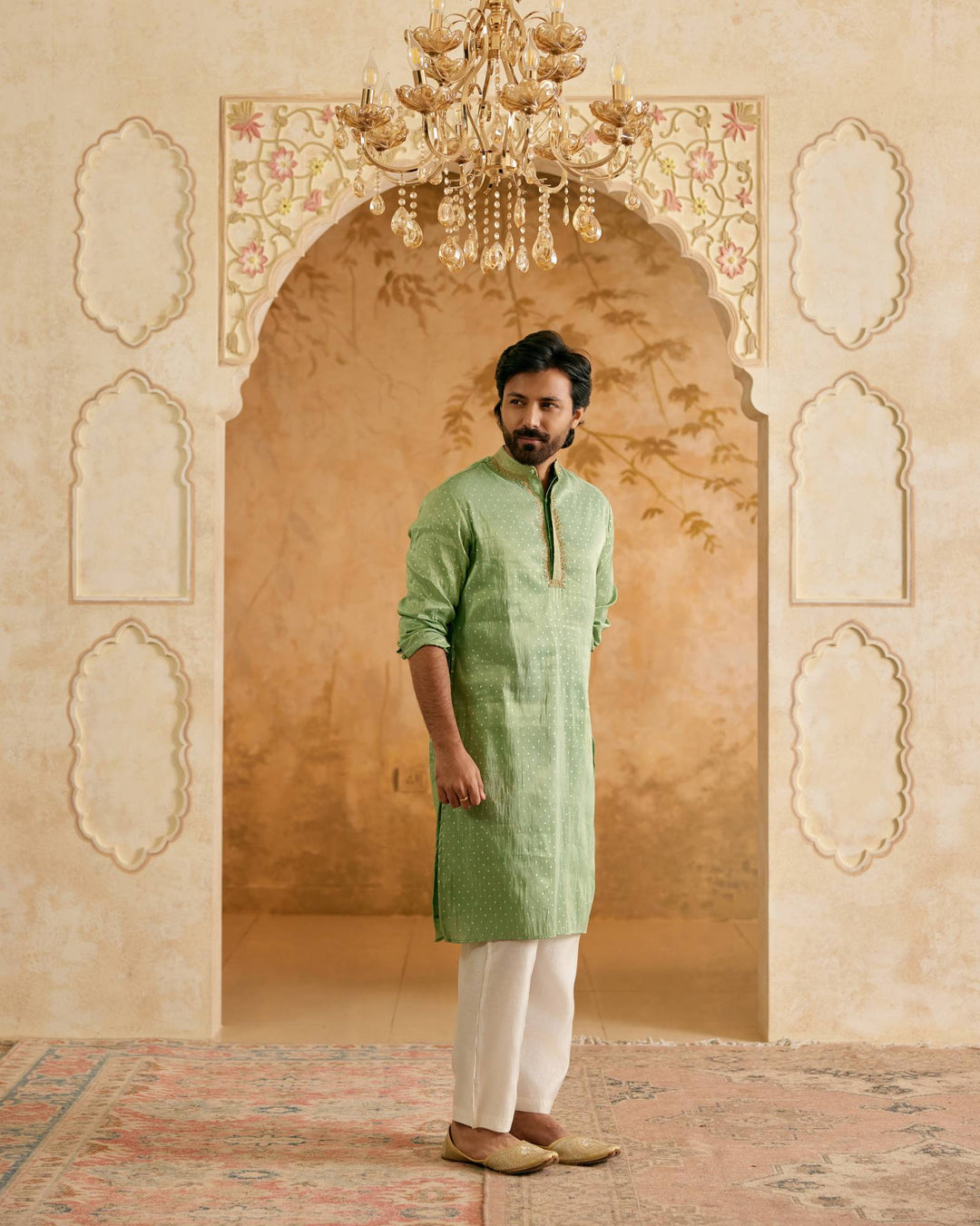 Sage Dori Brocade Kurta with Narrow Pants - Set of 2