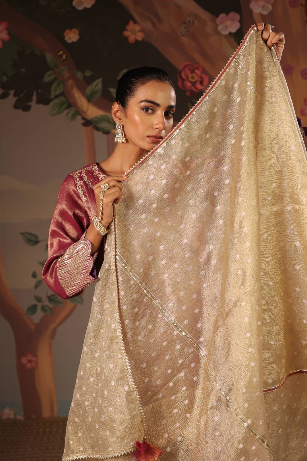 Purple Gold Scallop Gota Dupatta